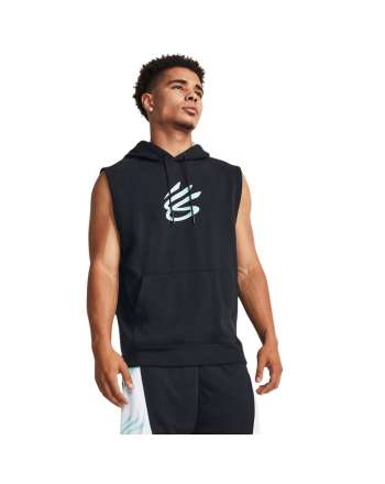 Men's Curry Fleece Sleeveless Hoodie T-Shirt 